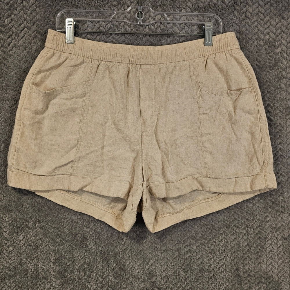 Breathable Boho High Rise Linen Blend Shorts Beige Elastic Waist Size M Old Navy